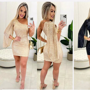 Vestido Mula Manca Paete com Brilhos Festa Ano Novo