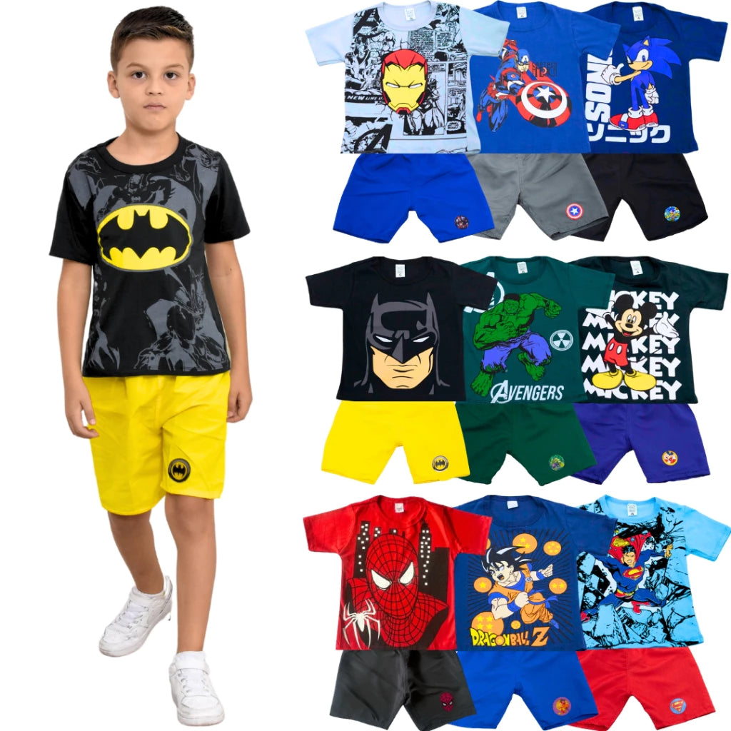 Kit 10 Peças De Roupas Menino Sendo 5 Camisetas + 5 Bermudas